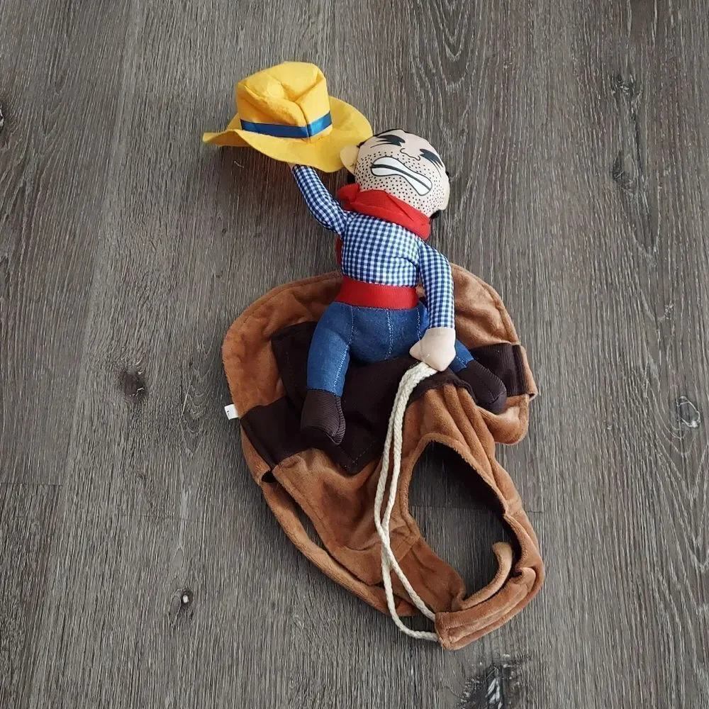 Cowboy Rider Dog Costume for Dogs Clothes Knight Style with Doll and Hat Medium